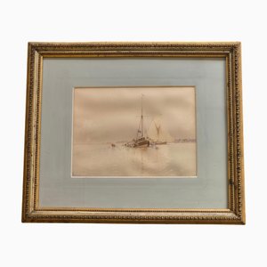 Edoardo De Martino, Off the Isle of Wight, Aquarell, 1863, gerahmt