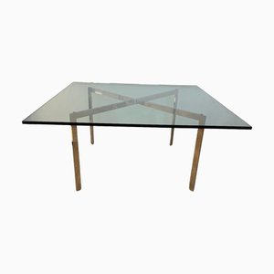 Barcelona Collection Square Coffee Table in Glass and Steel attributed to Ludwig Mies van der Rohe for Knoll International, 1950s