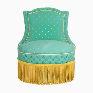 19th Century Napoleon III Lounge Chair in Green and Gold
