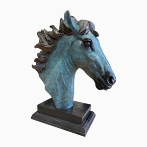 Patinierte Pferdekopfbüste, Bronze