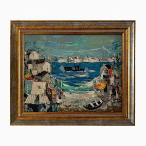 S. Margarit, Porto di pescatori, Olio su tavola, XX secolo, Con cornice
