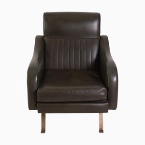 Vintage Chair in Dark Green Faux Leather with Metal Legs, 1950s