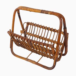 Vintage Curved Rattan Magazine Rack, 1960s