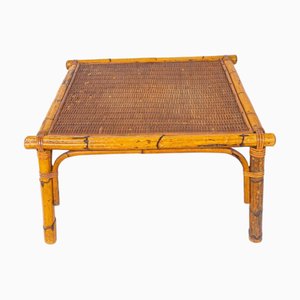 Vintage Bamboo and Woven Rattan Coffee Table, 1960s