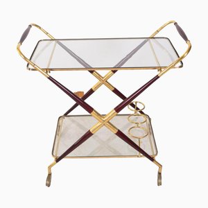 Chariot de Bar Vintage en Laiton et Verre avec Structure en X, 1950s