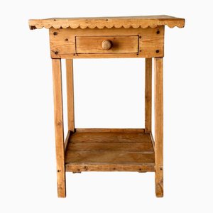 Antique Primitive Carved Wood Side Table, France, 1900s