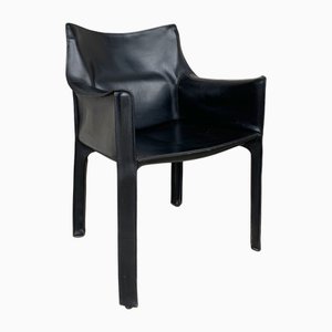 Poltrona CAB 413 in pelle nera di Mario Bellini per Cassina, anni '80