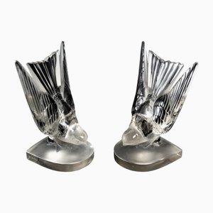 Hirondelles Bookends in White Glass by René Lalique for Lalique, 1942, Set of 2