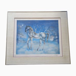 Salvador Dali, The Unicorn, Cheval Allegre, Original Color Lithograph with Gold Spots in Relief, 1970s