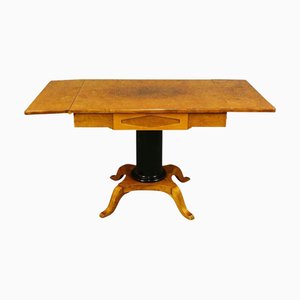 Biedermeier Swedish Pedestal Drop-Leaf Table in Golden Birch Ormolu, 1890s