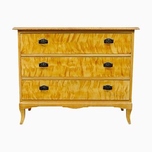 Art Deco Biedermeier Swedish Flame Golden Birch Chest of Drawers, 1930s