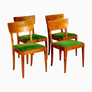 Art Deco Biedermeier Swedish Dining Chairs in Golden Birch, 1930s, Set of 4