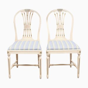 Gustavian Swedish Axet Dining Chairs in Grey-Green, 1950s, Set of 4