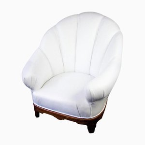 Art Deco Swedish Shellback Armchair in White Leather, 1920s