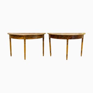 Gustavian Swedish Demilune Tables in Faux Wood, 1800s, Set of 2