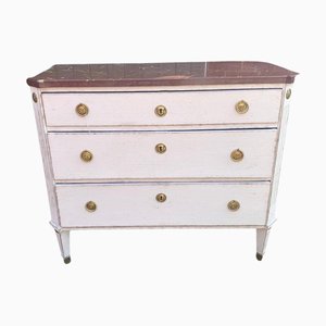 Gustavian Swedish White Grey Painted Marble Top Chest of Drawers, 1890s