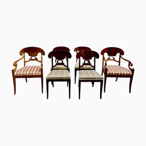 Sedie da pranzo Biedermeier impiallacciata in betulla dorata, Svezia, anni '20, set di 6