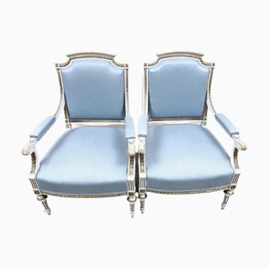 Gustavian Swedish Armchairs in White & Gold, 1920s, Set of 2