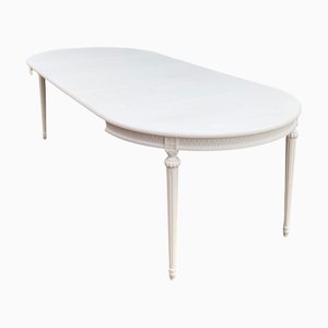 Table de Salle à Manger Extensible Gustavienne Blanche, Suède, 1940s