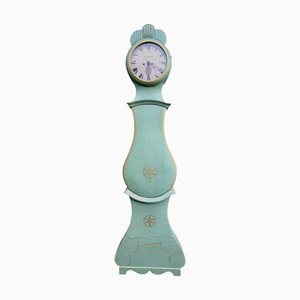Gustavian Swedish Mora Clock in Fryksdall Green & Gold from Ekerstrom, 1800s