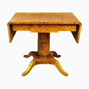 Biedermeier Swedish Drop-Leaf Pedestal Table in Golden Birch Tiger Stripe, 1890s