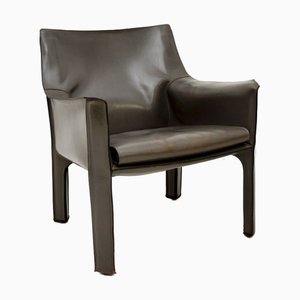 Italienischer Vintage Cab Armlehnstuhl aus Leder von Mario Bellini für Cassina, 1970er