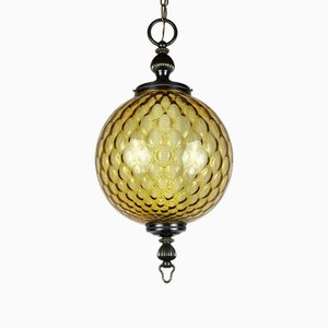 Vintage Yelllow Murano Sphere Ball Pendant Lamp, Italy, 1970s