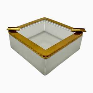 Antique Bohemian White Frosted Crystal Ashtray, 1920s