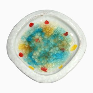 Small Italian Ceramic and Fused Glass Dish by Aldo Londi for Bitossi, 1960s