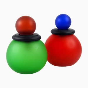 Italian Satin Glass Containers, Murano, 1980s, Set of 2