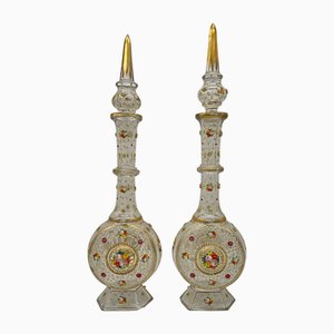 19th Century Bohemian Double Enamelled Glass Decanters and Stoppers, 1840s