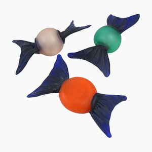 Big Italian Satin Glass Candies, Murano, 1980s, Set of 3