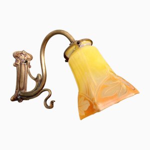 Art Nouveau Wall Light in Bronze and Satin Glass, 1900s