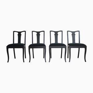 Vintage Dining Chairs in Blackened Birch, Sweden, 1940s, Set of 4