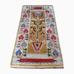 Tapis Rya en Laine avec Motif Fleur par Maas-Fjetterström, Suède, 1920s