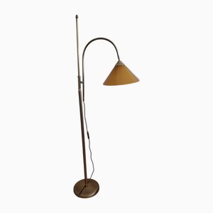 Vintage Adjustable German Floor Lamp with Brass Frame and Yellow Glass Shade, 1980s