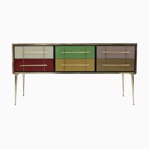 Italian Mid-Century Modern Sideboard in Wood and Colored Glass, 1950s