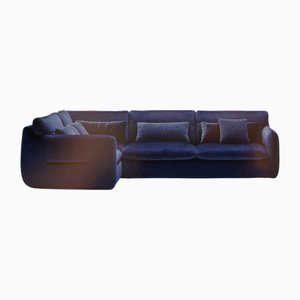 Divano ad angolo in velluto blu