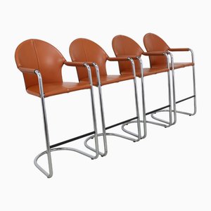 Bar Stools in Leather and Chrome, 1990s, Set of 4