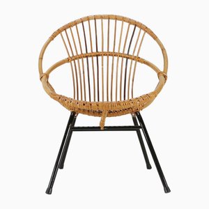 Sillón infantil Mid-Century de ratán, Países Bajos, años 60