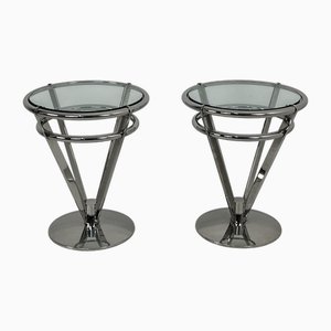Space Age Steel and Glass Bedside Tables, 1980s, Set of 2
