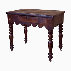 Scrivania su ruote in legno di noce intagliato, Francia, fine XIX secolo