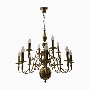 Grand Lustre en Laiton à 12 Lampes, 1980s