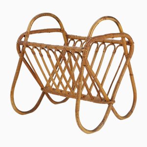 Vintage French Rattan Magazine Rack, 1950s
