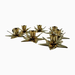 Vintage Kerzenhalter in Blumenform aus Glänzenden Schwerem Messing, 1970er, 7 . Set