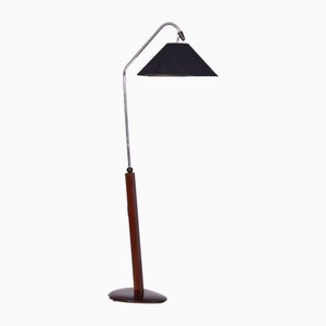 Art Deco Floor Lamp in Beech & Chrome-Plated Steel, Czech, 1930s
