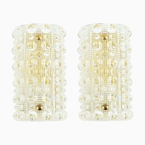 Lampade da parete Mid-Century moderne in vetro a bolle e ottone di Carl Fagerlund per Orrefors, Scandinavia, anni '60, set di 2