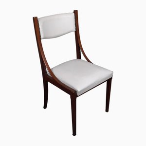 Art Deco Stuhl aus Holz & Weißem Leder, 1950er