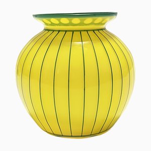 Vaso Art Déco in vetro giallo e verde di Josef Hoffmann, anni '20