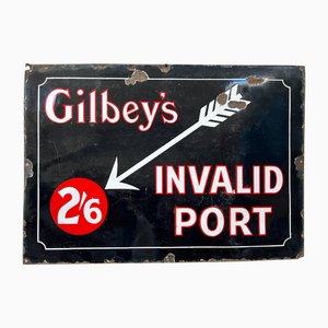 Großes Gilbeys Invalid Port Emaille Werbung Railwayana Pub Garden Bar Schild, 1930er